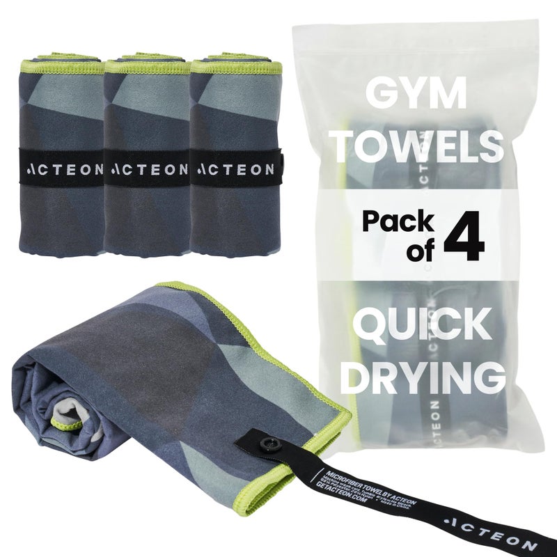 Acteon Quick Dry Microfiber Gym Towel, 4 Pack Odor-Free, Super Absorbent Workout Towels, Body Sweat - Image 1